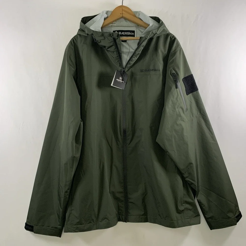 Baerskin Tactical Waterproof Hooded Rain Jacket Mens XL Dark Green Utility New